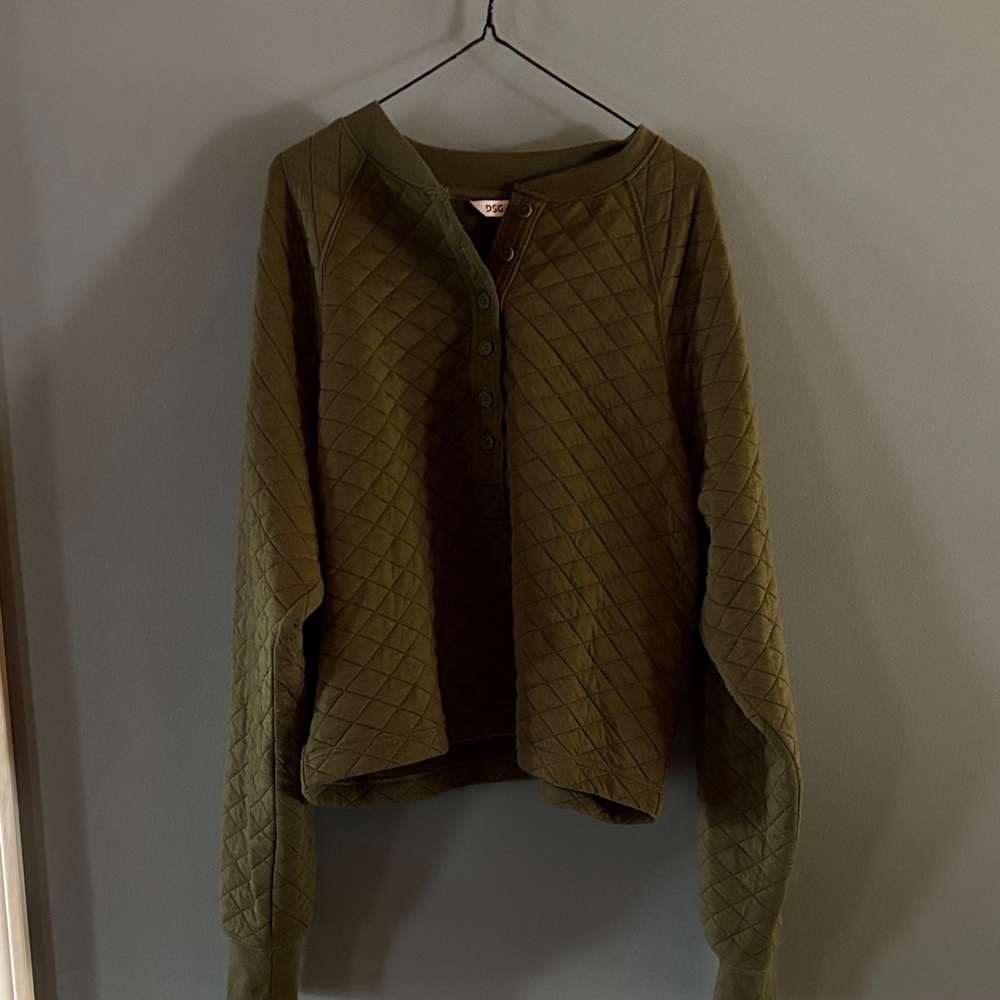 DSG Olive Green Quilted Crew Neck Sweater
